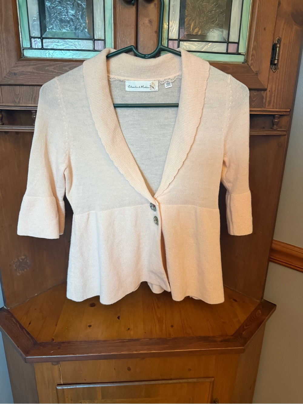 Charlie & Robin Wool Blend Peplum Cardigan  w/Czech Glass Bird Buttons S
